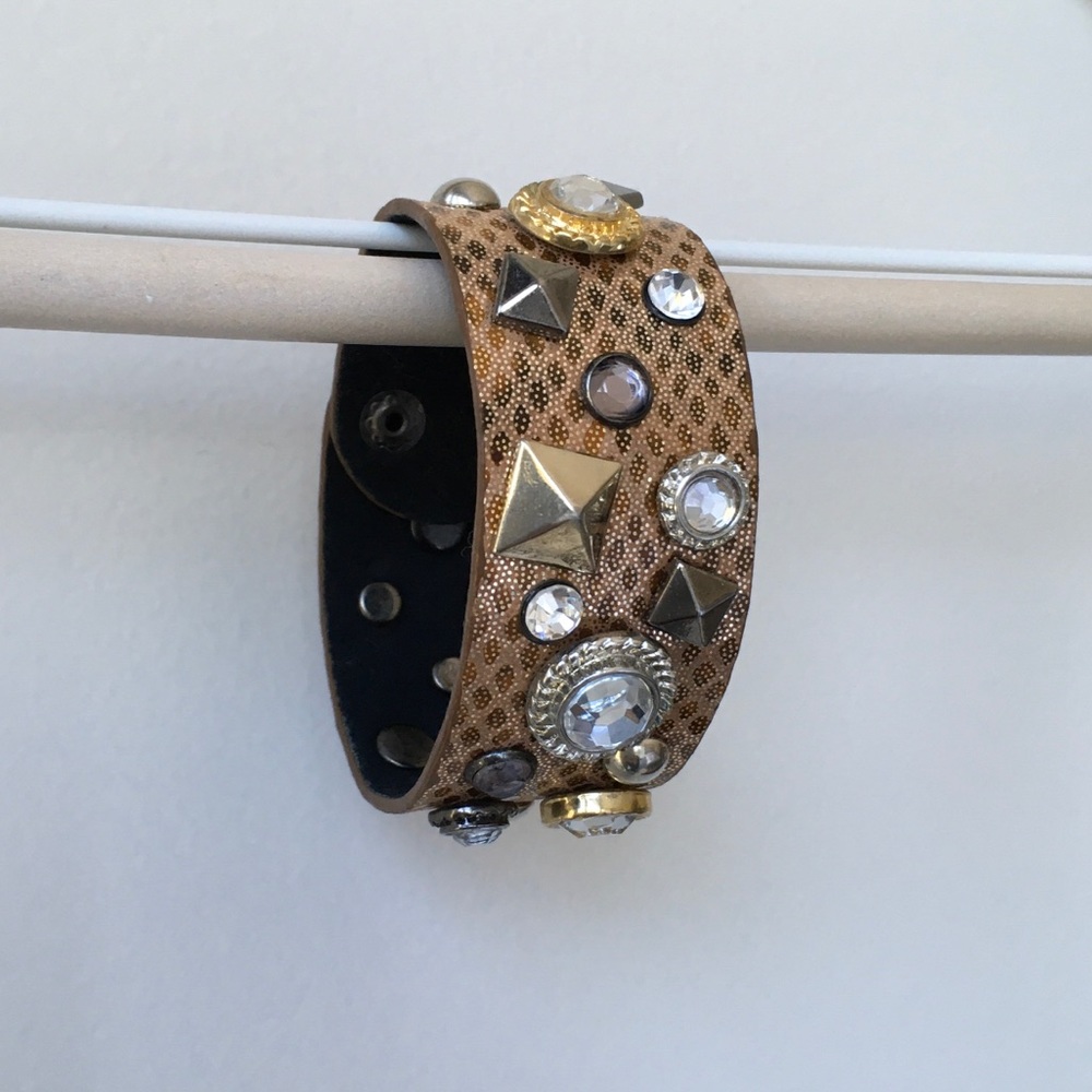 Bejewelled Adjustable Leather Cuff